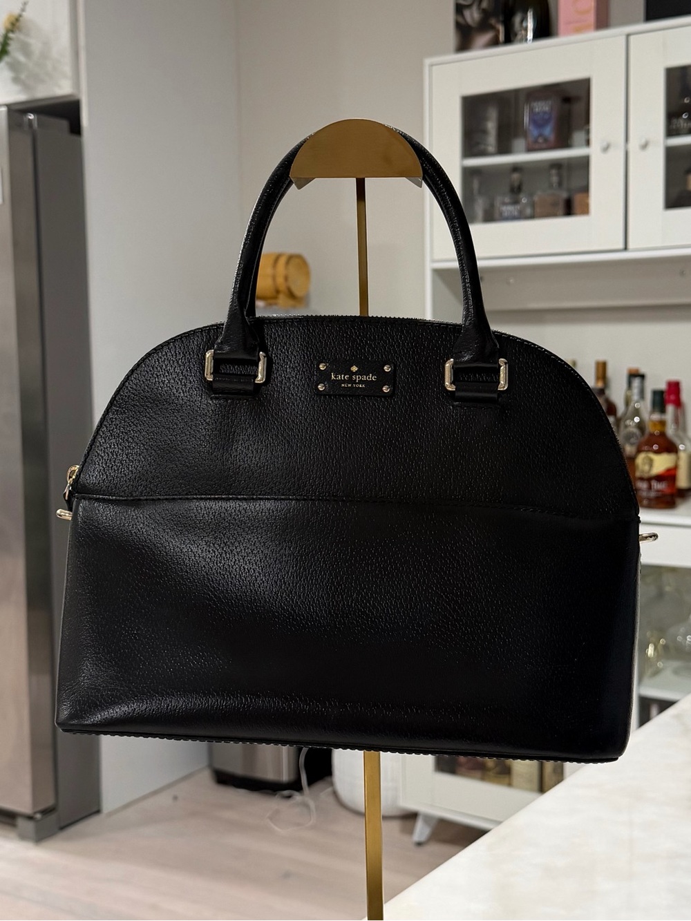 kate spade Black Pebbled Leather Satchel with Gold Hardware